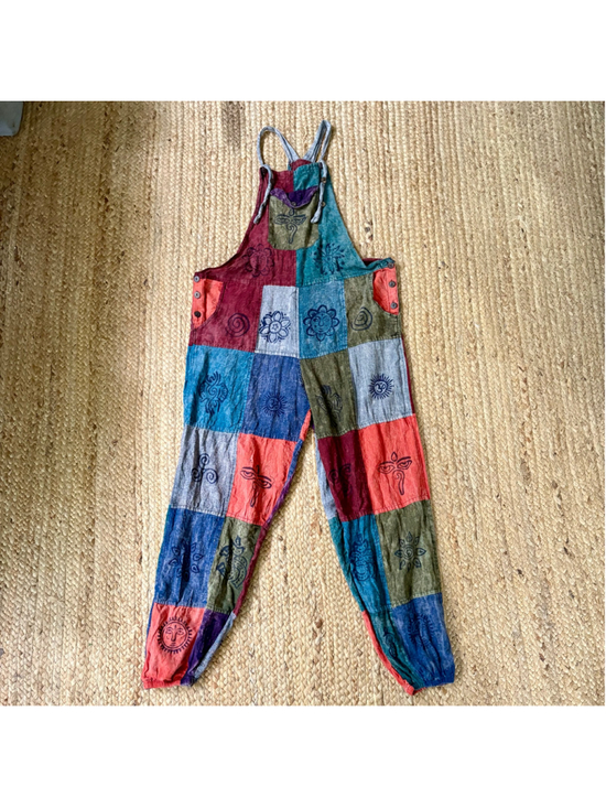 Unbranded Pants - Vintage 90s hippie patchwork cotton overalls